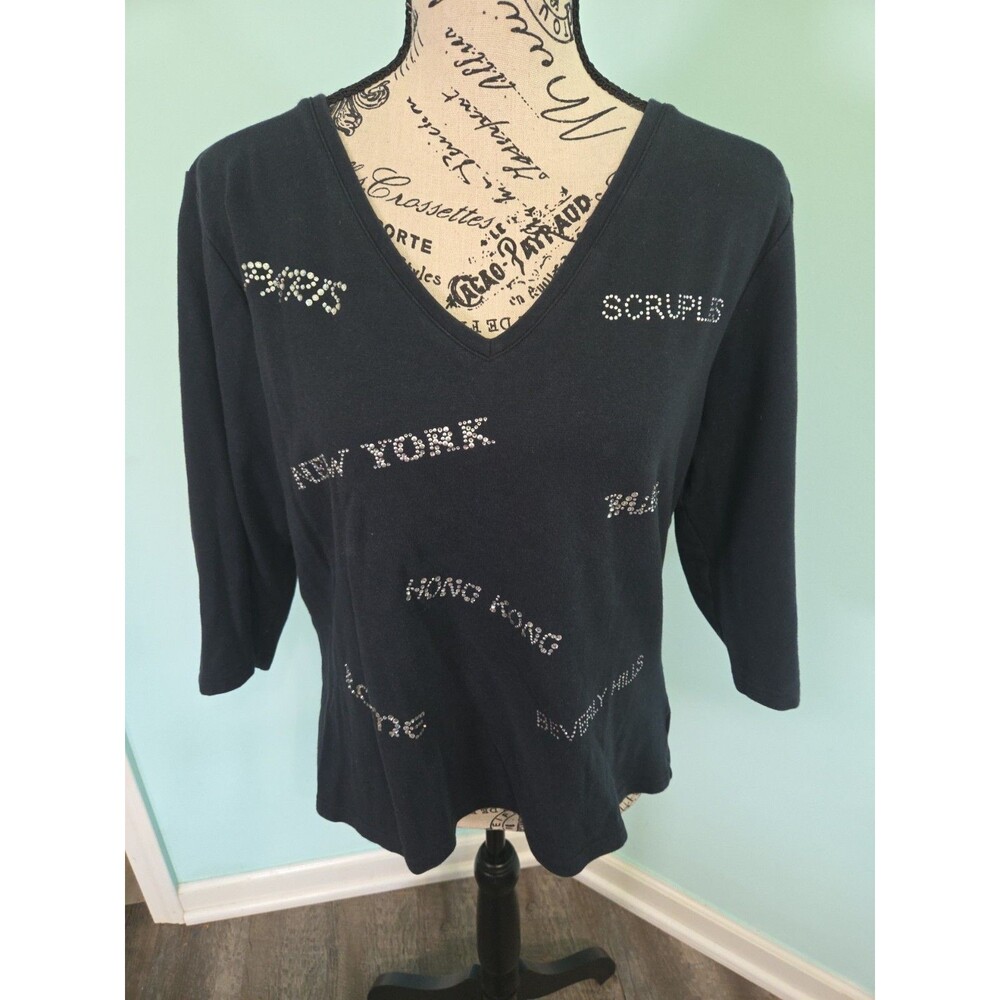 vintage christine alexander bedazzled black top extra large y2k